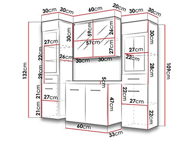 Badmöbel Set Udine II mit Waschbecken und Siphon, Modernes Badezimmer, Komplett, Spiegelschrank, Waschtisch, Hochschrank, Möbel (mit weißer LED Beleuchtung, Weiß/Grau Hochglanz)