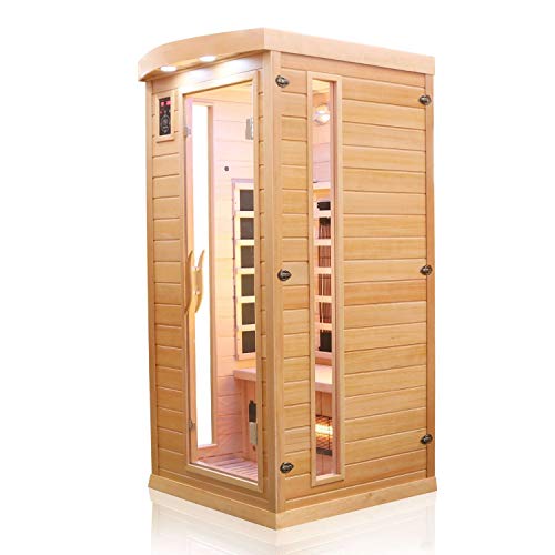 Dewello Infrarotkabine Pierson 90x90 DUAL-Therm für 1 Person aus Hemlock Holz mit Vollspektrumstrahler