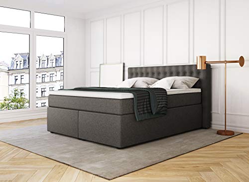 Betten Jumbo King Boxspringbett 180x200 cm mit Bettkasten 7-Zonen TFK Härtegrad H3 und Visco-Topper | Farbe Braun | div. Größen verfügbar