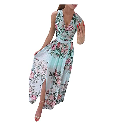 Unbekannt Sommerkleid, langes Kleid, Partykleid, modisch, für Damen, sexy, Blumenmuster, Chiffon, V-Ausschnitt, langes Kleid, Damen, Partykleid, Mehrfarbig Small