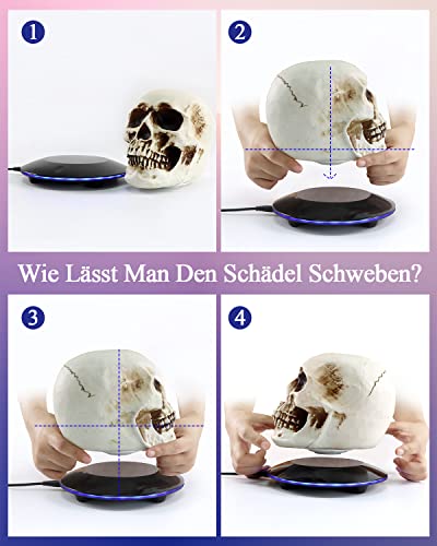 JOWHOL Schwimmender Schädel Schwebender Schädel Magnetschwebender Schädel mit LED-Licht Schwebender Schädel Autorotierender MagnetschwebeSchädel Cooles Tech-Geschenk für Home Schreibtischdekoration…