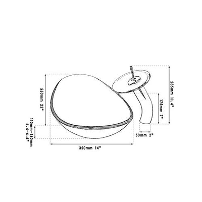 HomeLava Modern Gold Oval Gehärtetes Glas Waschbecken mit Wasserfall Armatur Set