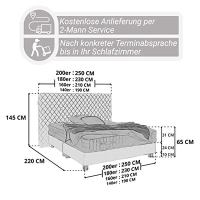 Moebella Libery Fino Boxspringbett 200x200 mit Matratze, Samt, 7-Zonen Taschenfederkern, Bett 200x200, Betten, unterschiedliche Größen (Boxspringbett 180x200 mit Matratze, 140x200, Bett 200x200)