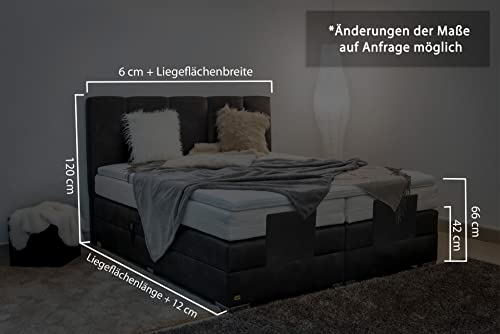 PAARA Boxspringbett Chicago Chrome GM | 10.000 Newton Motorleistung | Antirutsch-Matten | Royal-WS® Taschenfederkern Matratze mit GELAX® Topper Kern | Made in Germany (240 x 220 cm)