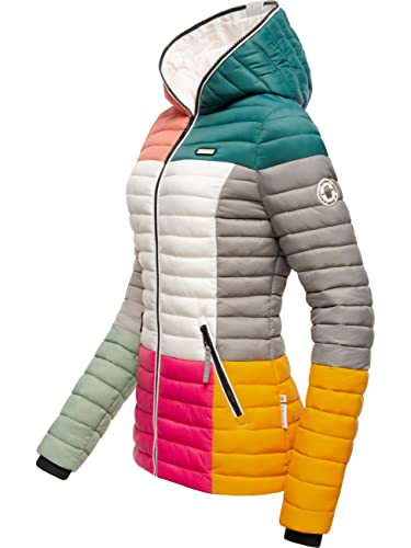 Navahoo Damen Übergangsjacke Colorblocking leichte Steppjacke mit Kapuze Multikulti Multicolour Dark 2 Gr. XS