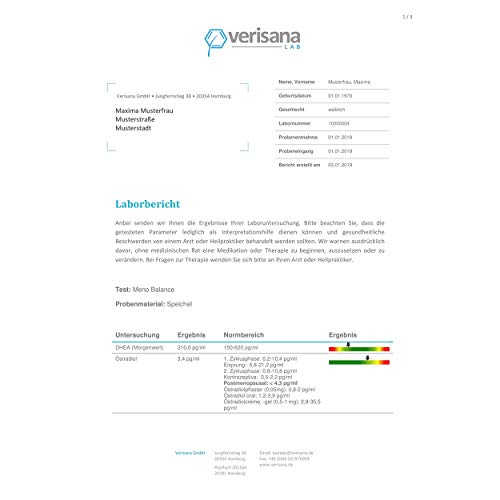 Verisana Wechseljahre Test Hormone Frauen – Hormonspeicheltest (Meno Balance) auf Östrogene (Östradiol & Östriol), DHEA, Progesteron & Testosteron – Wechseljahresbeschwerden identifizieren & behandeln