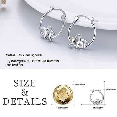 Elefant Ohrringe Mädchen 925 Sterling Silber Creolen Elefant Geschenk Elefanten Ohrstecke Hypoallergene Schmuck für Damen Frauen