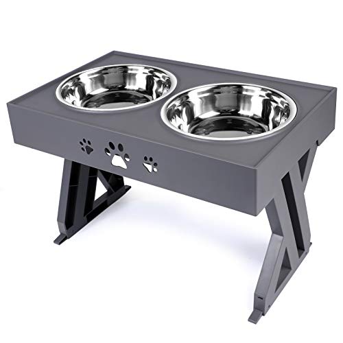 Hundenapf höhenverstellbar Futternapf Fressnapf Hund Erhöht, Hunde Futterstation mit Hundenapf Edelstahl 2 x 1140ml, Schüssel Lebensmittel Wassernapf für mittlere & große Hunde (Grau)