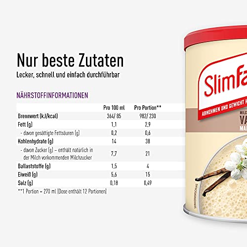 SlimFast Milchshake Pulver Vanille I Kalorienreduzierter Diät-Shake mit hohem Eiweißanteil I Diät-Pulver für eine gewichtskontrollierende Ernährung I Nur 230 Kalorien pro Protein-Shake I 438 g