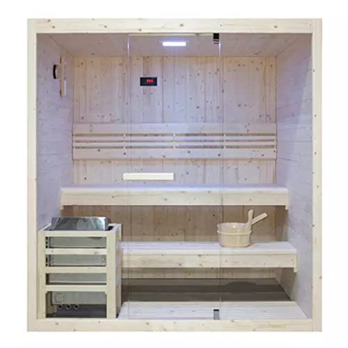 HORI® Moderne Sauna Heimsauna inkl. Ofen & Saunasteine | 4,5 kW Ofen I 3-4 Personen