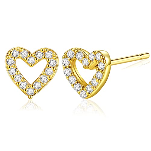 Damen Gold Love Heart Zirkonia Ohrstecker für Schmuck Geschenk