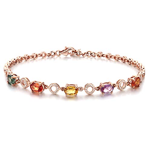 ANAZOZ 18K Rosegold Armband Damen 750, Hohlkreis Ovale Form Herzquaste 2.726ct Saphir Grün-Gelb Charm-Armbänder mit Diamant Schmuck für Frauen Echtschmuck mit Zertifikat