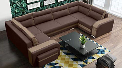 MKS MEBLE Ecksofa mit Hocker und Schuublade - U-Form Sofa Mit Schlaffunktion - Wohnlandschaft - Ausklappbar Bettsofa - Wohnzimmer U Couch - Polstersofa mit Bettkasten ASSAN U