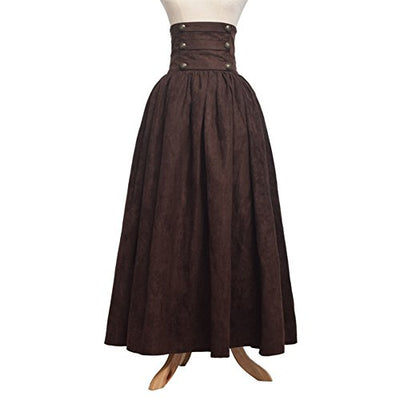 BLESSUME Steampunk Rock Lang Mittelalter Gothic High Taille Skirt (L, Braun)