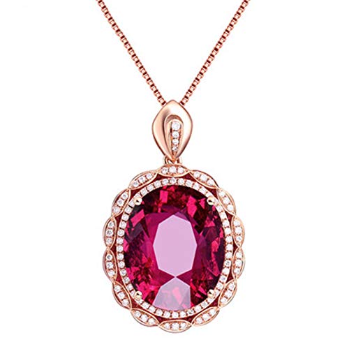 ANAZOZ 18K Rosegold Halskette Damen 750, Ovale Spitze 12.92ct Turmalin Rot Halsketten mit Anhänger mit Diamant Schmuck für Frauen Echtschmuck mit Zertifikat