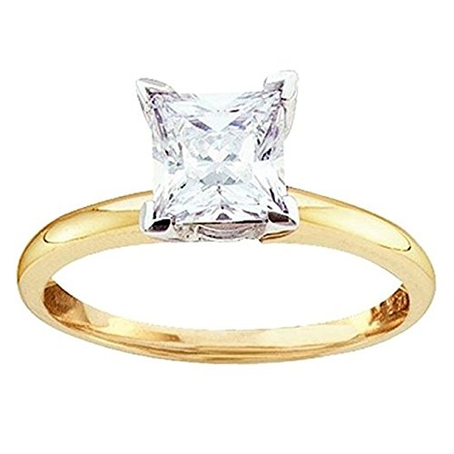 Damen Ring/Verlobungsring 1.00 Karat 14 Karat Gelbgold Princess Schnitt Diamant Solitär Ring 1 Karat