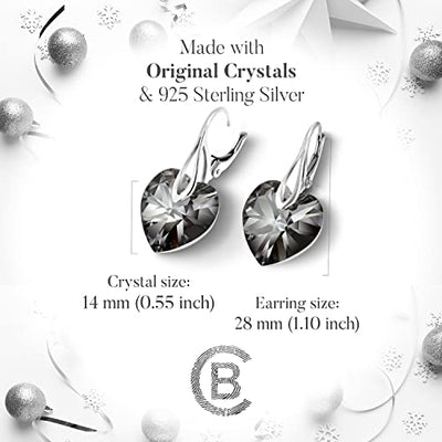 Chic Bijoux Tropfen Ohrringe für Frauen - Hergestellt aus 925er Sterling Silber und Original Kristallen - Mehrfarbige Auswahl, Allergiefrei, Geschenk für Mama, Schwarz