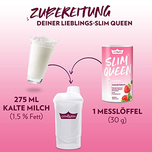 GymQueen Slim Queen Abnehm Shake 420g, Erdbeere, Leckerer Diät-Shake zum einfachen Abnehmen, Mahlzeitersatz mit wichtigen Vitaminen und Nährstoffen, nur 250 kcal pro Portion & ohne Zucker-Zusatz