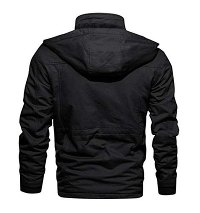 MAGCOMSEN Herren Winterparka Herrenjacke Warm Fleece Jacke Atmungsaktiv für Herren Gefüttert Mantel Outdoor Bomberjacke mit Abnehmbarer Kapuze Schwarz L