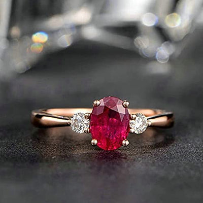 18 Karat (750) Rotgold Ringe, Trauringe Eingelegter 1,11 ct Rubin Und 0,15 ct Diamant Oval Rot Rubin Diamant Ring Größe 45 (14.3)