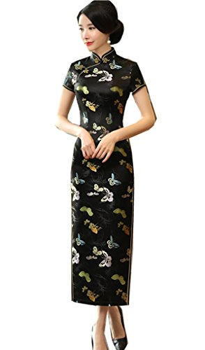 Chinesische chinesische Traditionelle Kleidung Chongsam China Qipao Kleid - Schwarz - 36 DE (Etikettengröße L)