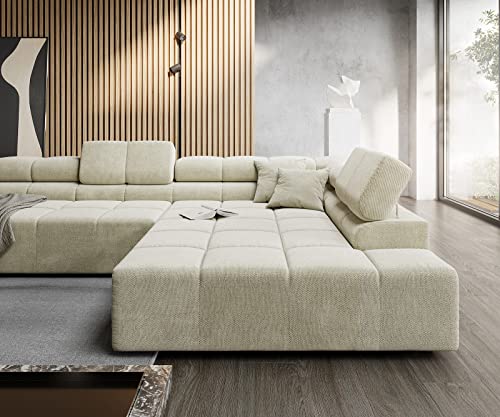 DELIFE Wohnlandschaft Phia Strukturstoff Beige 430x220 cm Sofa