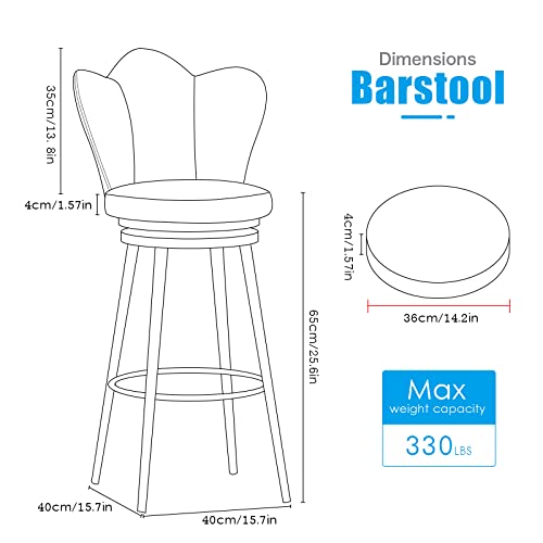 JHYFT 360° drehbarer Barhocker mit Flügel-Rückenlehne und schwarzen Metallbeinen, Samt-gepolsterter Thekenhocker, B 40 x T 40 x H 100 cm