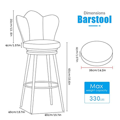 JHYFT 360° drehbarer Barhocker mit Flügel-Rückenlehne und schwarzen Metallbeinen, Samt-gepolsterter Thekenhocker, B 40 x T 40 x H 100 cm