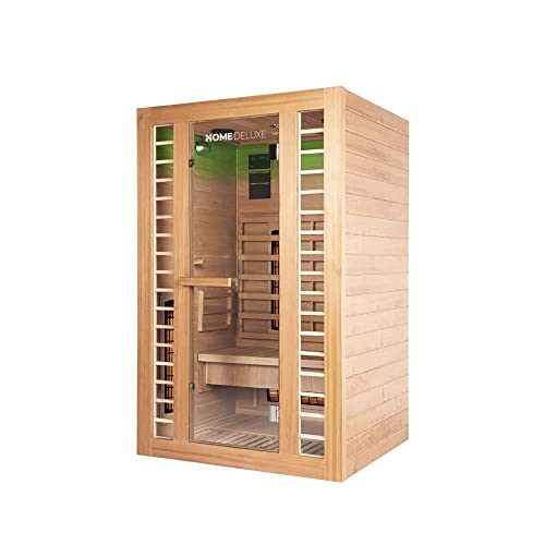 Home Deluxe – Infrarotkabine REDSUN M Deluxe – Vollspektrumstrahler und Karbon-Flächenstrahler, Holz: Hemlocktanne, Maße: 120 x 105 x 190 cm I Infrarotsauna für 2 Personen, Wärmekabine