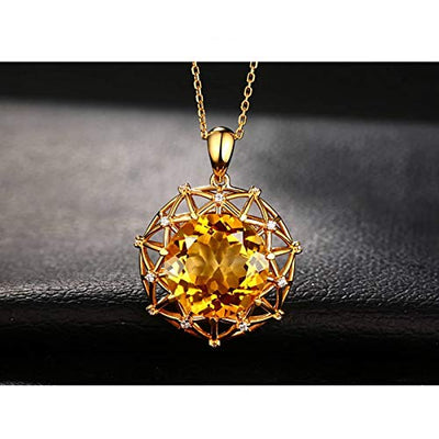 ANAZOZ Echtschmuck Halskette Damen 18K 750 Gelbgold Blumen Citrin 11.3Ct Citrin Gelb Halskette mit Anhänger mit Diamant Schmuck für Frauen