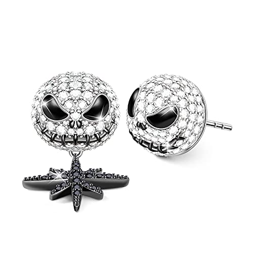 GNOCE"Jack Schädel" Charm Anhänger 925 Sterling Silber Bead Charms mit Zirkonia Charm Schmuck für alle Armbänder Halsketten Geschenke Bijouterie für Halloween Damen Mädchen Baby (3Ohrring)