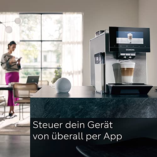 Siemens Kaffeevollautomat EQ900 TQ907D03, App-Steuerung, Full-Touch Display, Barista-Modus, Geräuschreduzierung, bis zu 10 Profile, automatische Dampfreinigung, 2 Bohnenbehälter, 1500 W, edelstahl