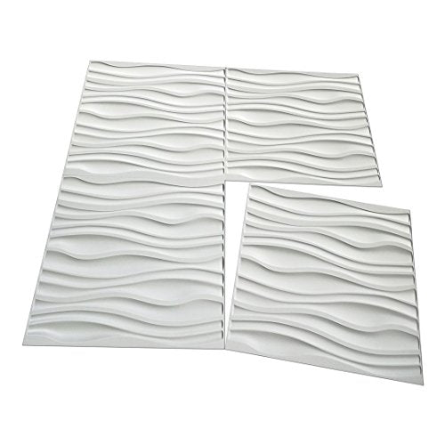 Art3d 3d Wandpaneele PVC Wave Board Strukturierte 3D-Wand Panels Weiß, 50x50cm (12er Pack)