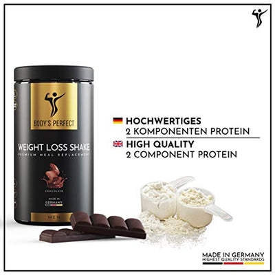 BODY'S PERFECT® Weight Loss Shake für Männer, Diät Shake zur Gewichtskontrolle mit hochwertigem Protein, Mahlzeitersatz mit allen wichtigen Vitaminen und Mineralstoffen, 500g (Schokolade)