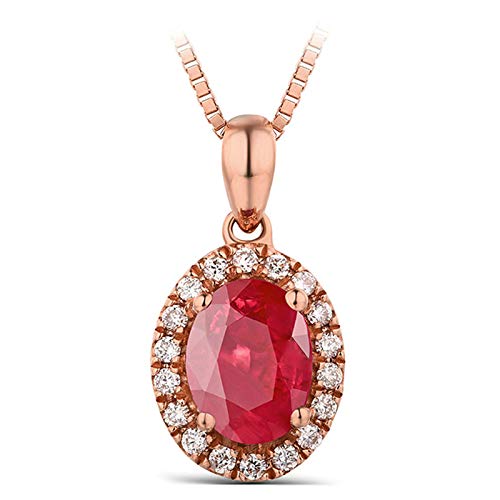 ANAZOZ Echtschmuck Halskette Damen 18 Karat / 750 Rosegold Oval 1.2Ct Rubin Rot Halskette mit Anhänger mit Diamant Schmuck für Frauen