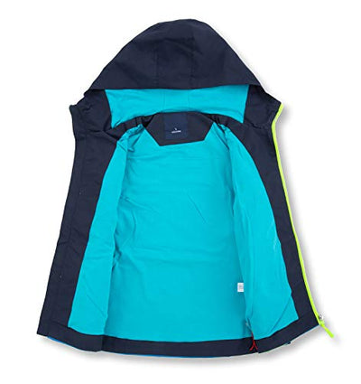 YoungSoul Kinder Regenjacke mit Farbblock Mädchen Jungen Übergangsjacke Outdoorjacke Win und Wasserdicht Windjacke mit Kapuze Marine, 130 (L)