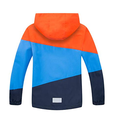 YOUNGSOUL Kinder Gefütterte Regenjacke Mädchen Outdoorjacke Übergangsjacke wasserdichte Winddichte Jacke mit Farbblock Orange DE: 110 (Herstellergröße 110)