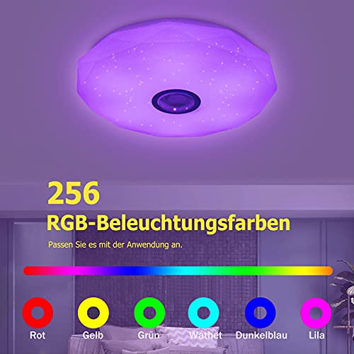 Wholede LED Deckenleuchte Dimmbar mit Bluetooth Lautsprecher, LED Deckenlampe mit Fernbedienung oder APP-Steuerung, RGB Farbwechsel, Musikwiedergabe für Schlafzimmer Badezimmer Wohnzimmer