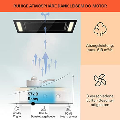 Klarstein Dunstabzugshaube, Leiser Dunstabzug, Dunstabzugshaube Unterbau, Dunstabzugshaube mit Filter, Dunstabzugshaube Einbau, Abzugshaube 90cm, 230W, 620 m³/h, Abluft/Umluft Dunstabzugshaube Schwarz