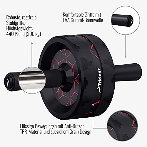 Trideer bauchtrainer ab Roller, Bauchroller, bauchmuskeltrainer ab Wheel Set, mit Rutschfester, inkl. gut gepolsterter Kniematte/Knieauflage, für Männer und Frauen, Bauchmuskeltraining