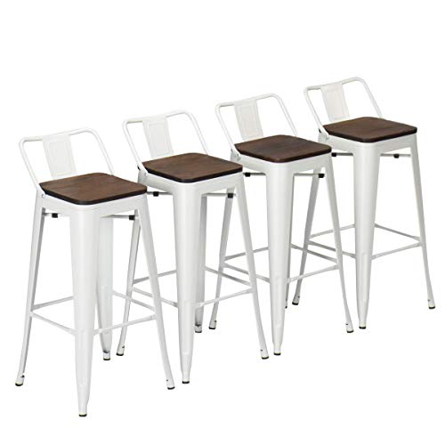 Yongchuang Barhocker, Metall, rückenfrei, für drinnen und draußen, 4 Stück 24" White Wooden Low Back