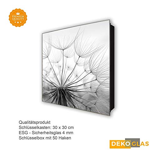 DekoGlas Schlüsselkasten 'Dandelion ' 30x30 Glas, inkl. Haken Schlüsselbrett Schlüssel-Box Design Aufbewahrung