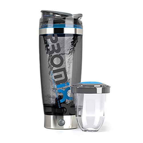 PROMiXX iX-R Elektrischer Eiweiß Shaker/Protein Shaker/USB wiederaufladbar | mit integriertem Proteinbehälter | mit Edelstahl-Trim 600ml