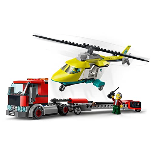 LEGO 60343 City Hubschrauber Transporter, Spielzeug ab 5 Jahren mit LKW, Rettungshubschrauber und Minifiguren, Geschenkidee für Jungen und Mädchen