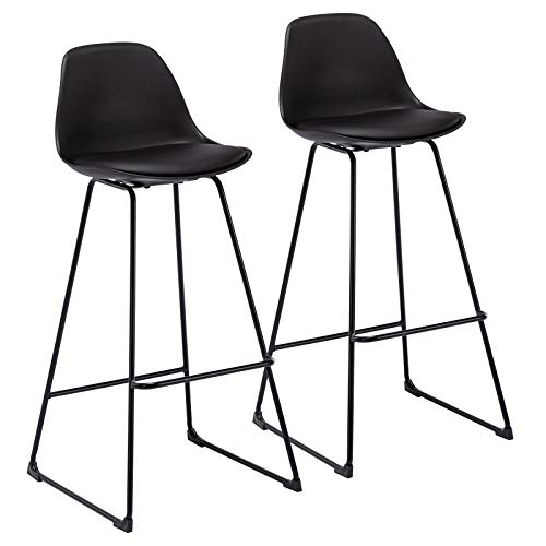 WOLTU Barhocker BH158sz-2 2er Set Designer Hocker Barstuhl Hocker Tresenhocker Bistrohocker Kunstleder Metall Schwarz