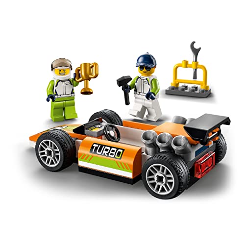 LEGO 60322 City Rennauto, Formel 1 Auto für Kinder ab 4 Jahren, Rennwagen-Spielzeug mit Mechaniker- und Rennfahrer-Minifiguren, Rennauto