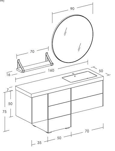 Dafne Italian Design Moderner Badezimmerschrank mit Waschbecken - Naturkastanie geschliffen