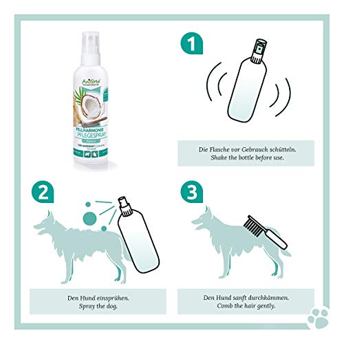 AniForte Fellharmonie Pflegespray Kokos Entfilzungsspray Katzen & Hunde 200ml - Sanfte Pflege für Fell & Haut, Fellspray, Fellpflege Spray für glänzendes Fell, Entfilzung, Kämmhilfe & Entwirrungsspray