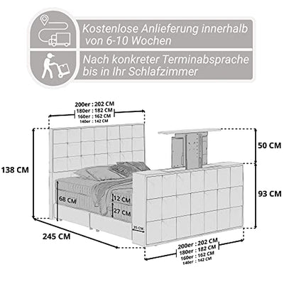 Moebella Magic-Media Boxspringbett 200x200 mit Matratze, 7-Zonen Taschenfederkern, Samt, Bett 200x200, Betten, unterschiedliche Größen (Boxspringbett 180x200 mit Matratze, Bett 160x200,140x200(