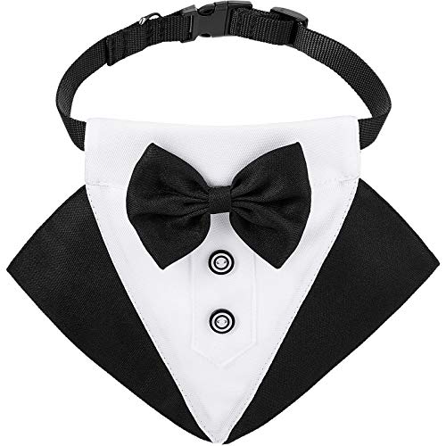 Formale Hund Smoking Bandana Hund Hochzeit Bandana Hunde Halsband mit Fliege und Krawatte Designs Verstellbar Schwarz Halsband Formale Smoking Hund Fliege Verstellbar Halstuch (Schwarz, L)